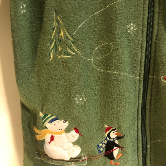 Vintage Christmas zipper green sweater- size M - Picture 7 of 16